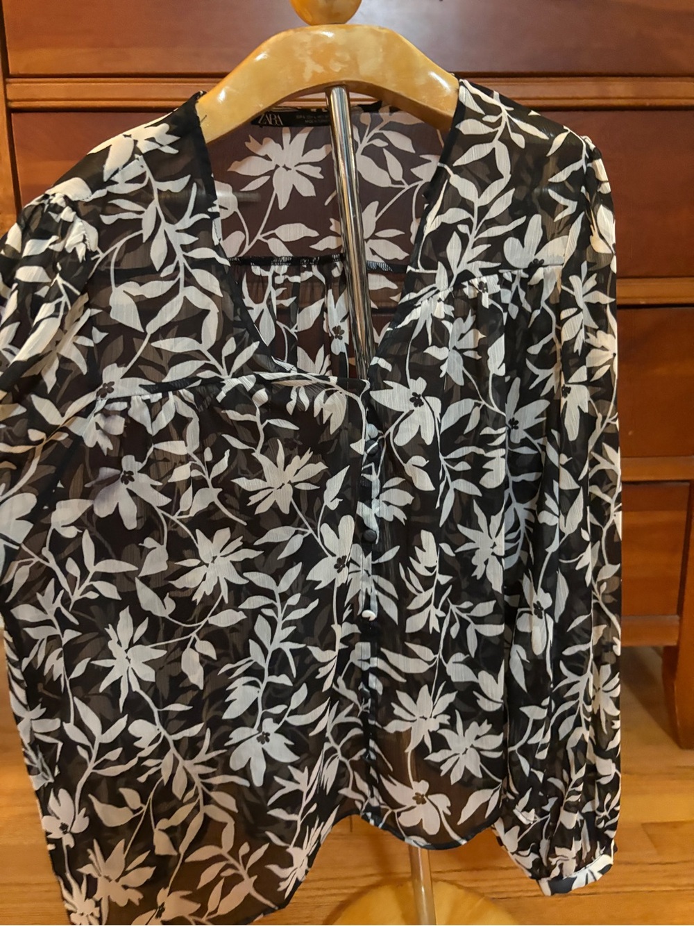 Zara Brown Blouse with Cream Floral Print